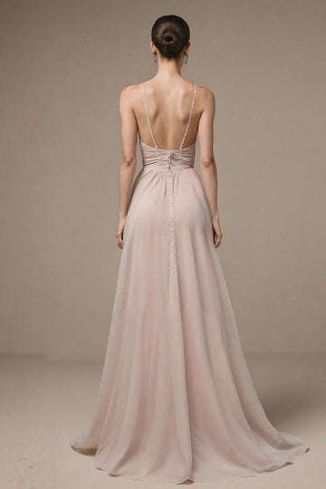 Light Pink A Line Spaghetti Straps Long Formal Dress